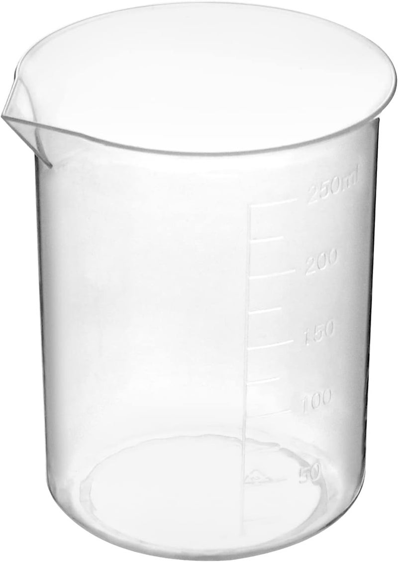 QWORK Plastic Beakers, 250ml, 12 Pieces, Polypropylene, Raised Graduations, Tapered Spout - Image 2